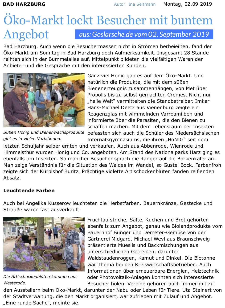 Zeitungsartikel: Öko-Markt lockt Besucher mit buntem Angebot
