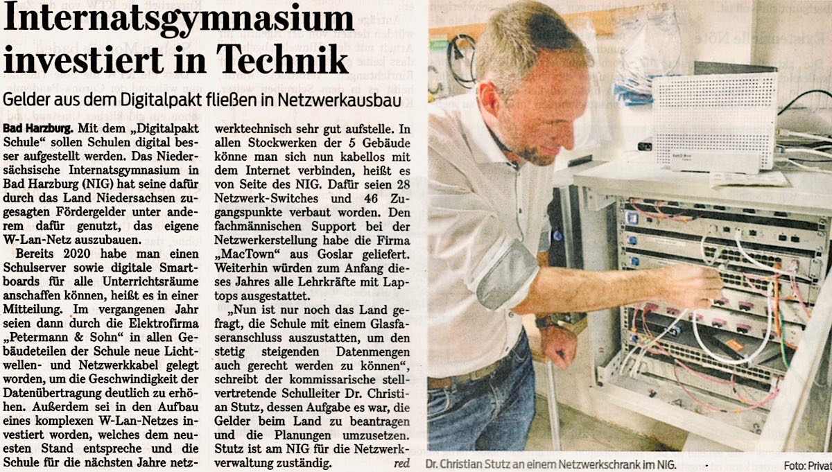 Artikel der Goslarschen Zeitung über die Technikinvestitionen am NIG